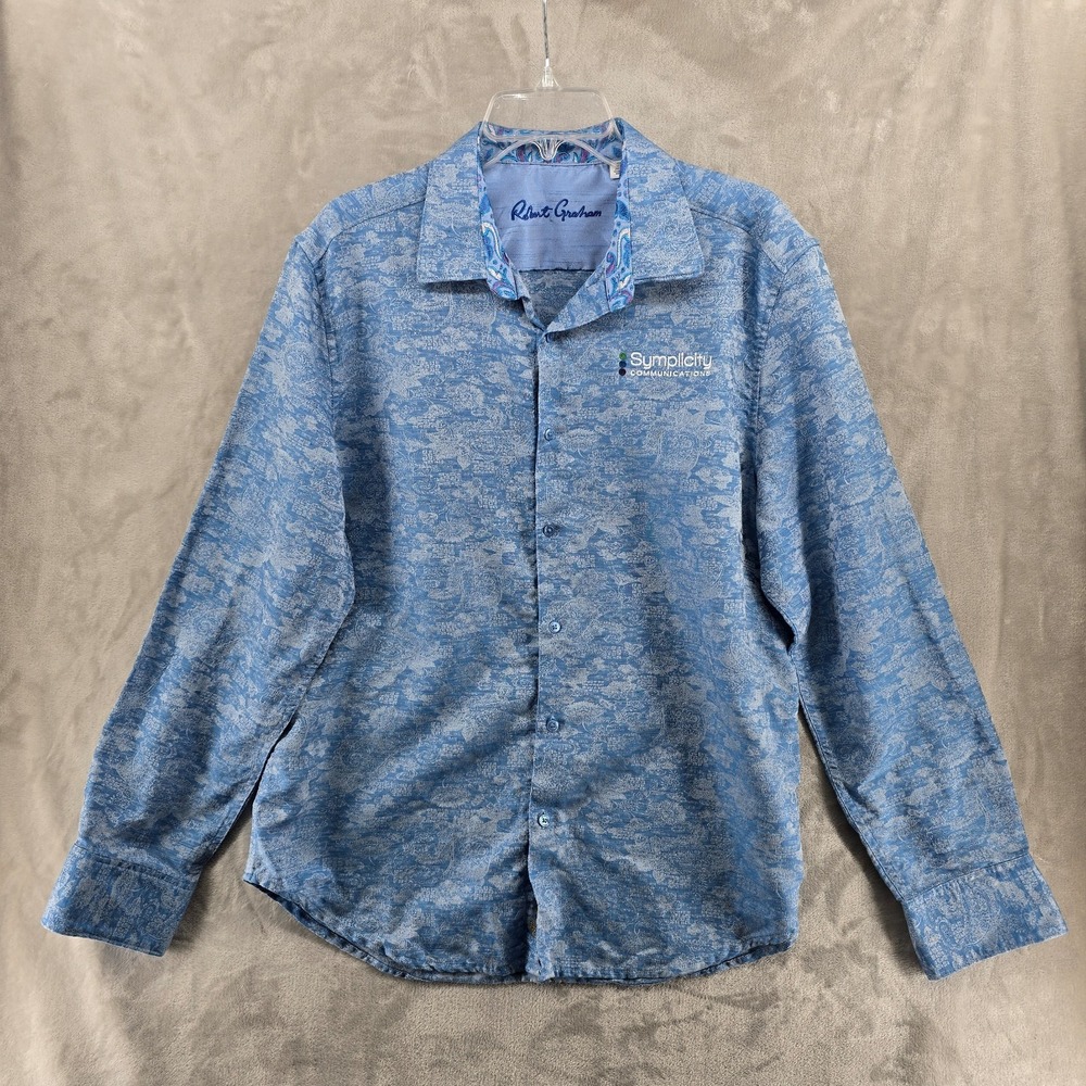 Robert Graham Size XL Classic Fit Blue Jacquard Paisley Floral Long Sleeve